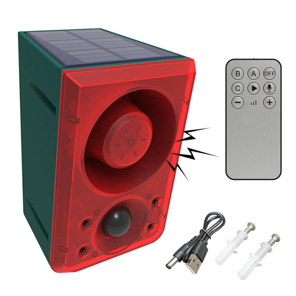 Solar Motion Sensor Alarm With Strobe Light, Dog Bark And Gunshot Sounds, Dual Outdoor Security System For Farm Barn Villa 9070919870842