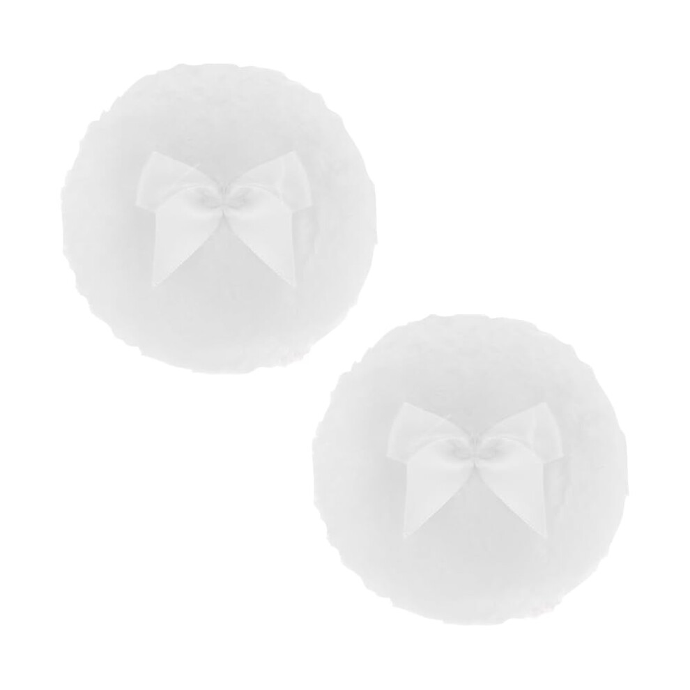 White 2 Pcs Large Fluffy Powder Puff Ultra Soft Velour Reusable Washable Makeup Sponge For Face Body