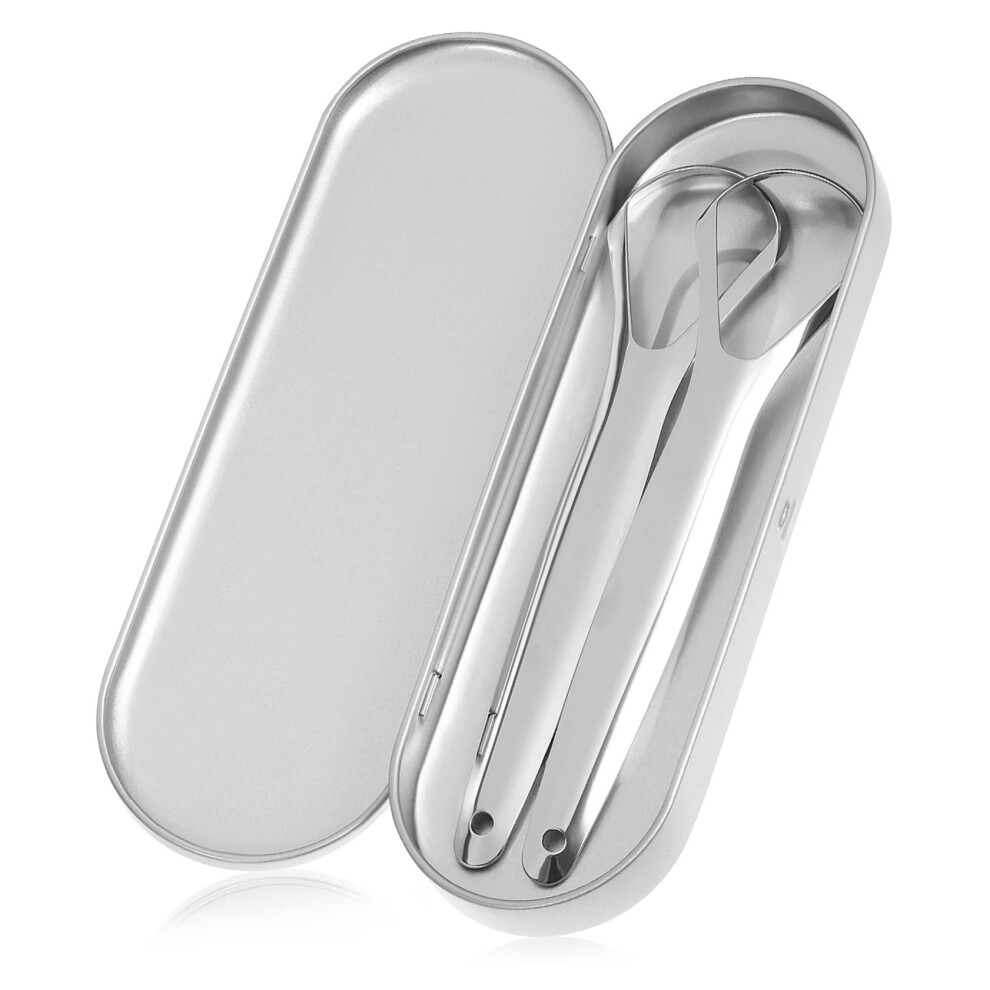 2pcs Stainless Steel Tongue Cleaner and Scraper for Adults, Ergonomic Grip, Oral Hygiene Set