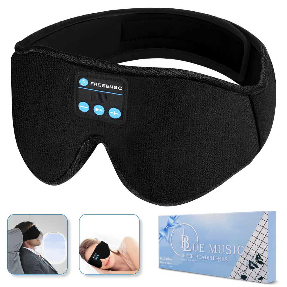 Black Sleep Headphones Wireless Sleep Mask With 3D Contoured Eye Cups, Bluetooth For Side Sleepers