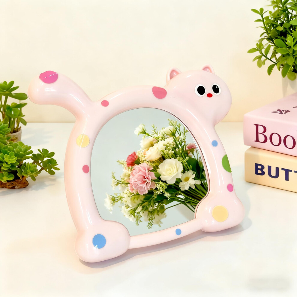 Cute CatShaped Makeup Mirror with Clear Reflection and Foldable Stand for Desk Bedroom Office