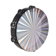 8 Inch Wooden Tambourine with Double Row Jingles and Reflective Drum Head for Music Performance