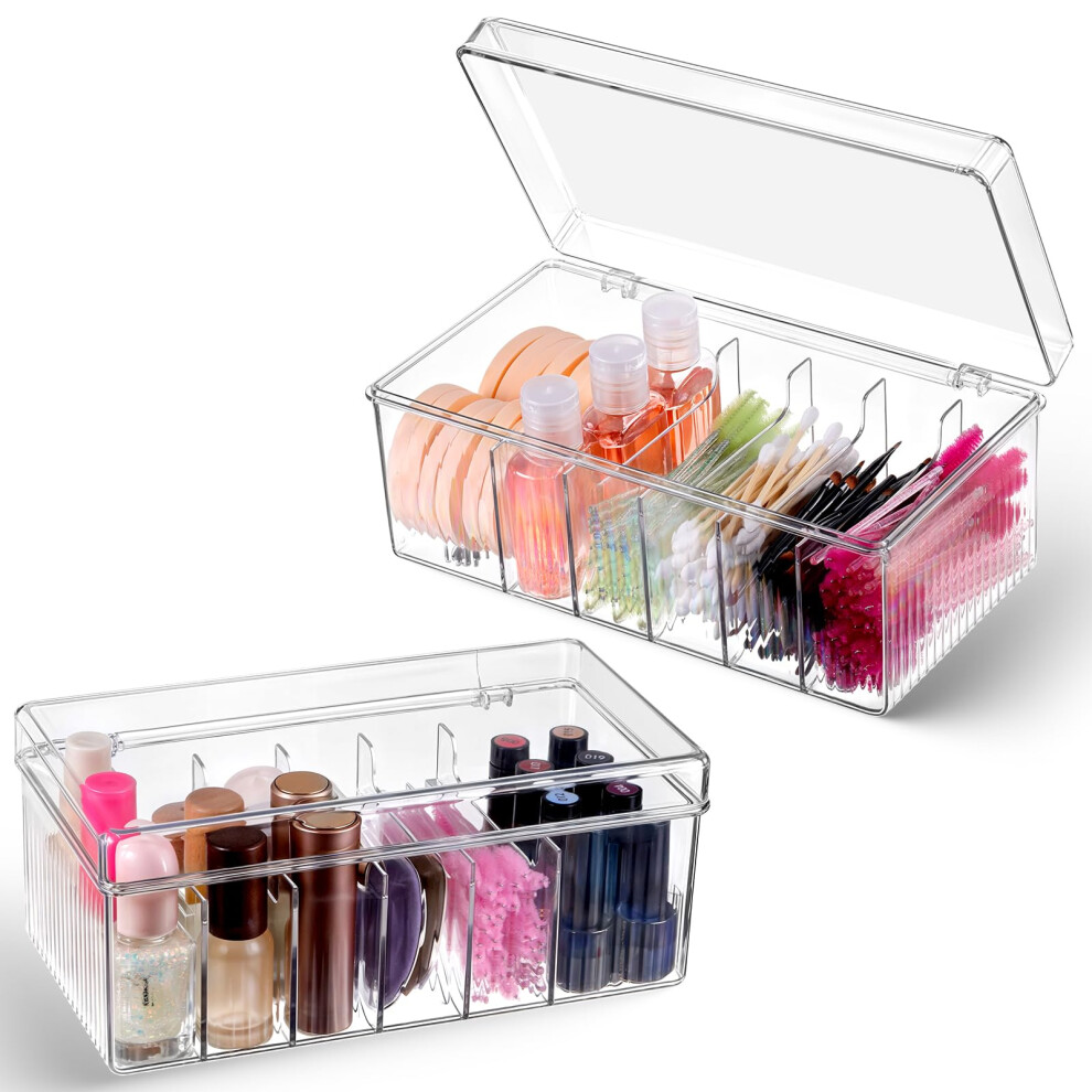 2 Pack Large Capacity Eyelash Extension Organizer with DustProof Lid, 6 Compartment Acrylic Lash Supplies Storage Box