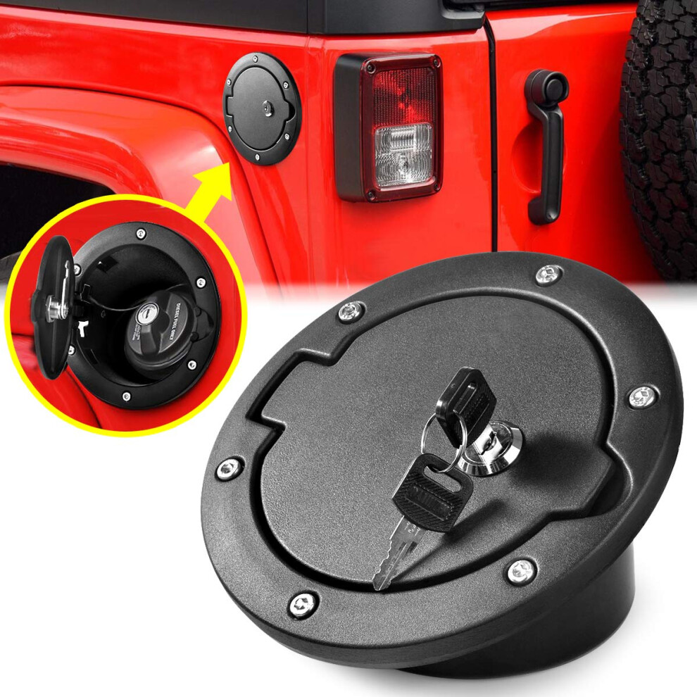 Locking Gas Cap Cover Durable Aluminum Fuel Filler Door For Jeep Wrangler Jk 20072018 9113335662322