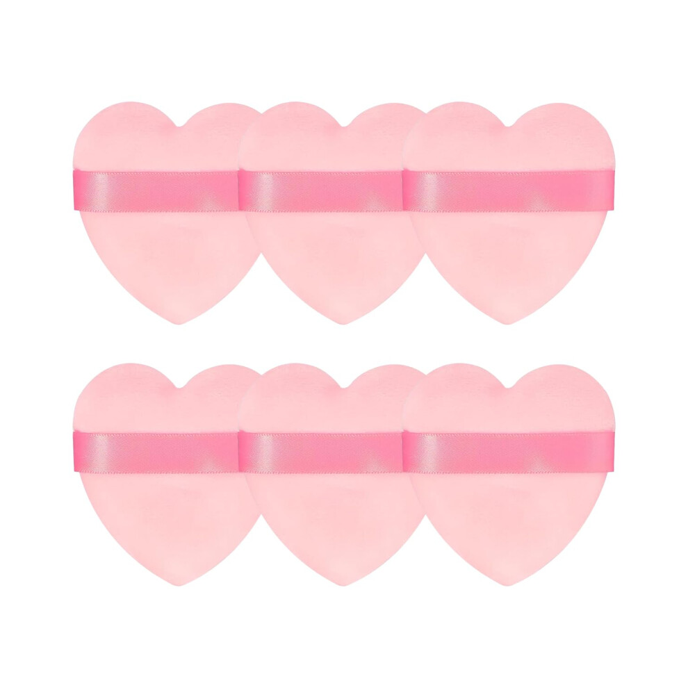 Pink 6Pcs Heart Shaped Powder Puff For Face, Velvety Soft Washable Velour Makeup Puffs