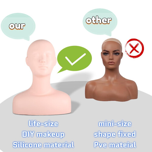 LifeSize Soft Mannequin Head with Shoulders for Makeup Practice and Wig Display 1