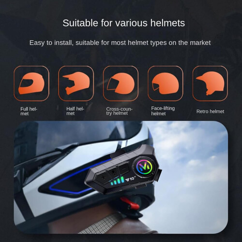 Motorcycle Bluetooth Helmet Intercom IP65 Waterproof Noise Cancelling Headset 1000FT Range 32H 2