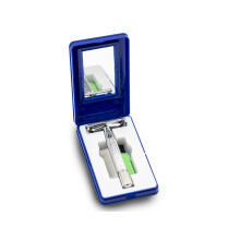 Classic Stainless Steel Double Edge Butterfly Safety Razor with 2 Blades and Travel Case with Mirror
