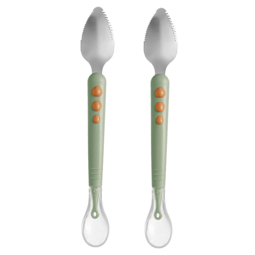 2pcs Double Ended Silicone Baby Feeding Spoon with Fruit Puree Scraper for Weaning and Yogurt