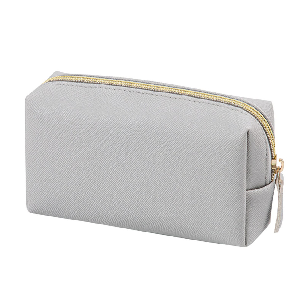 Grey Large Capacity Waterproof Pu Leather Travel Makeup Bag Cosmetic Pouch For Women Girls