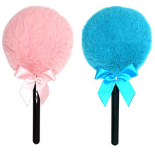 2 Pcs Makeup Powder Puffs with Long Handle Soft Plush for Loose Body and Face Powder Pink Blue