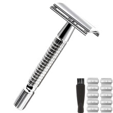 Double Edge Safety Razor for Men and Women, Butterfly Open with 10 Blades, Precision Shaving Kit