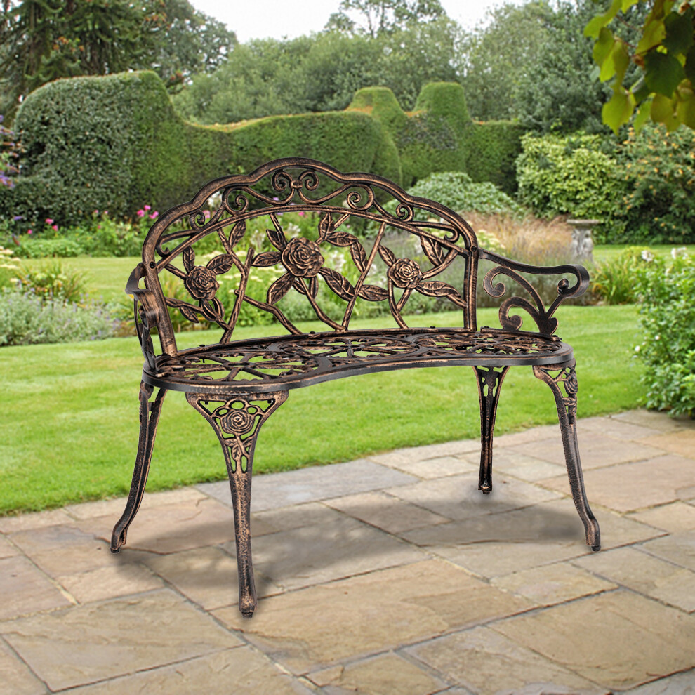 38.5"Cast Aluminium Park Leisure Rose Chair Outdoor Courtyard Garden Patio Bench-image-OPC-PRBRBTK-NEW