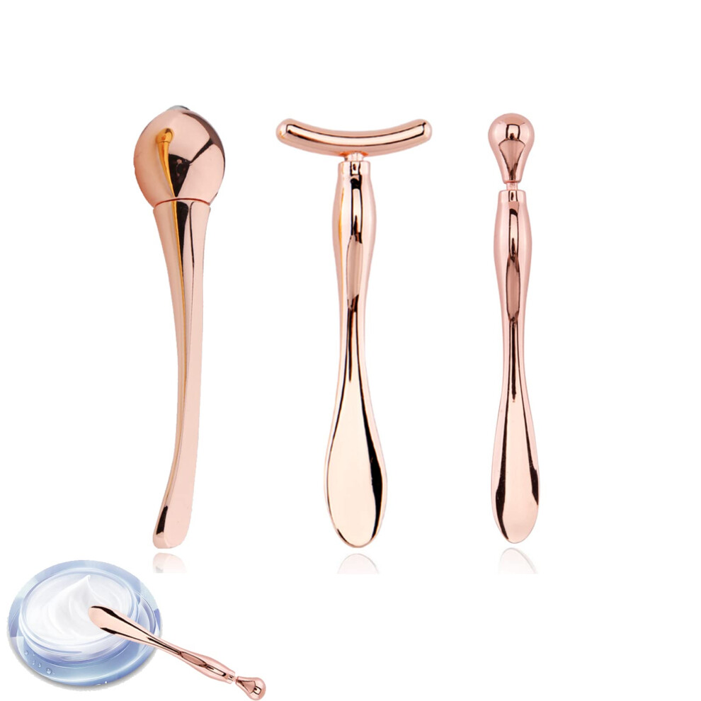 Gold/Cream 3Pcs Rose Metal Eye Applicator Roller Stick For Reducing Puffiness And Promoting Absorption