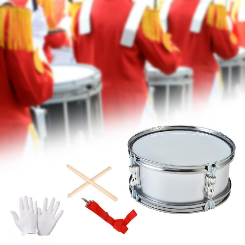 11 Inch Snare Drum for Beginners with Adjustable Strap, Durable Steel Shell, Grey Practice Kit 1
