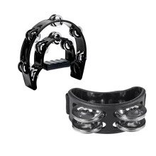 Half Moon Double Row Tambourine with Foot Strap – Dual Jingle Bells Percussion for Guitar Players