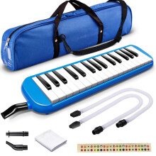 32 Key Melodica Wind Piano with Mouthpiece and Tubes for Kids Adults Beginners Music Gift Blue