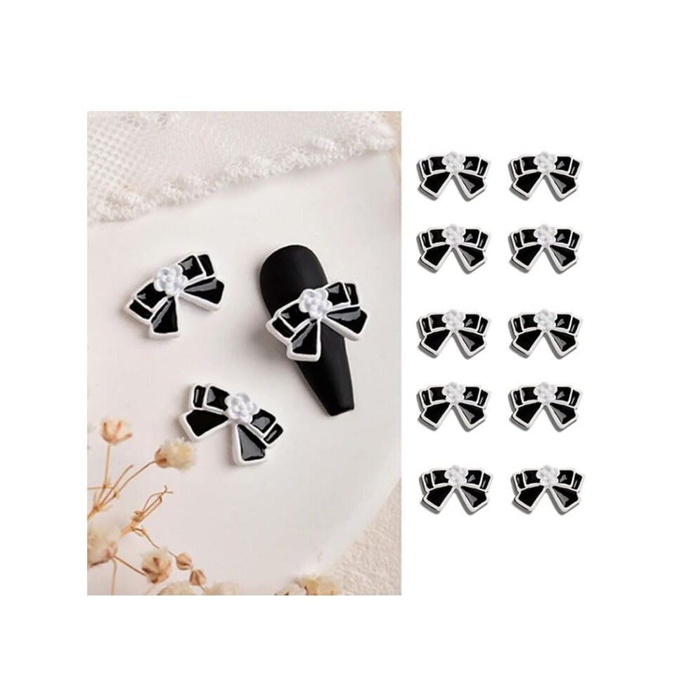 Black 10Pcs Butterfly Bow Pearl Nail Art Charms 3D Nail Decorations For Acrylic Nails