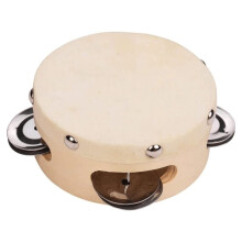 Small Hand Tambourine 4 Inch Wooden Shaman Drum with Metal Jingles Clear Sound Easy Rhythmic Play