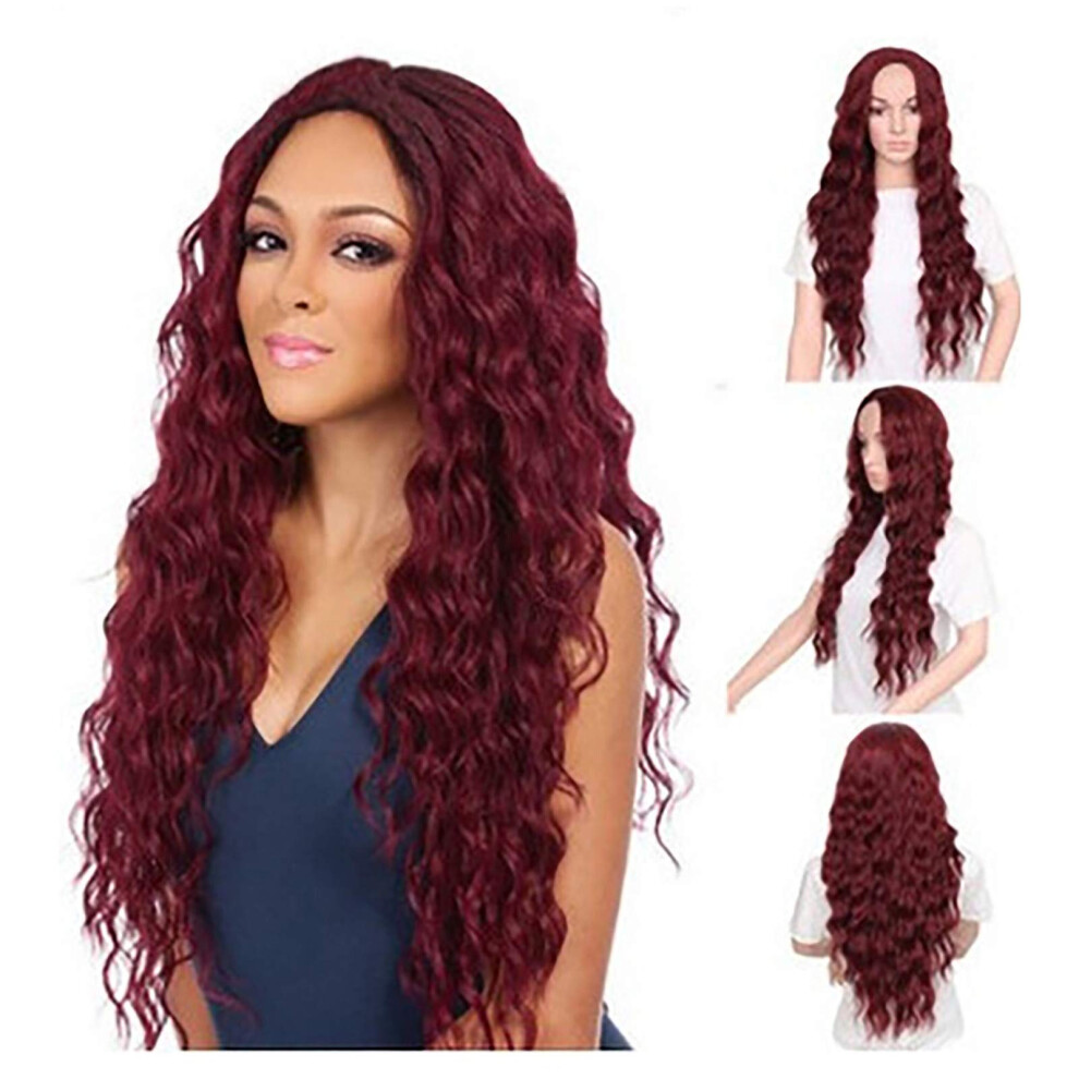 Wine Red Long Curly Wig Large Size Heat Resistant Synthetic Fiber for Cosplay and Everyday Wear