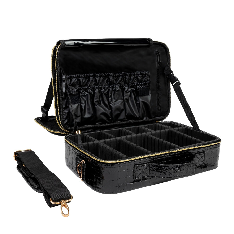 Makeup Train Case Waterproof Travel Cosmetic Storage Bag with Adjustable Divider Compartments