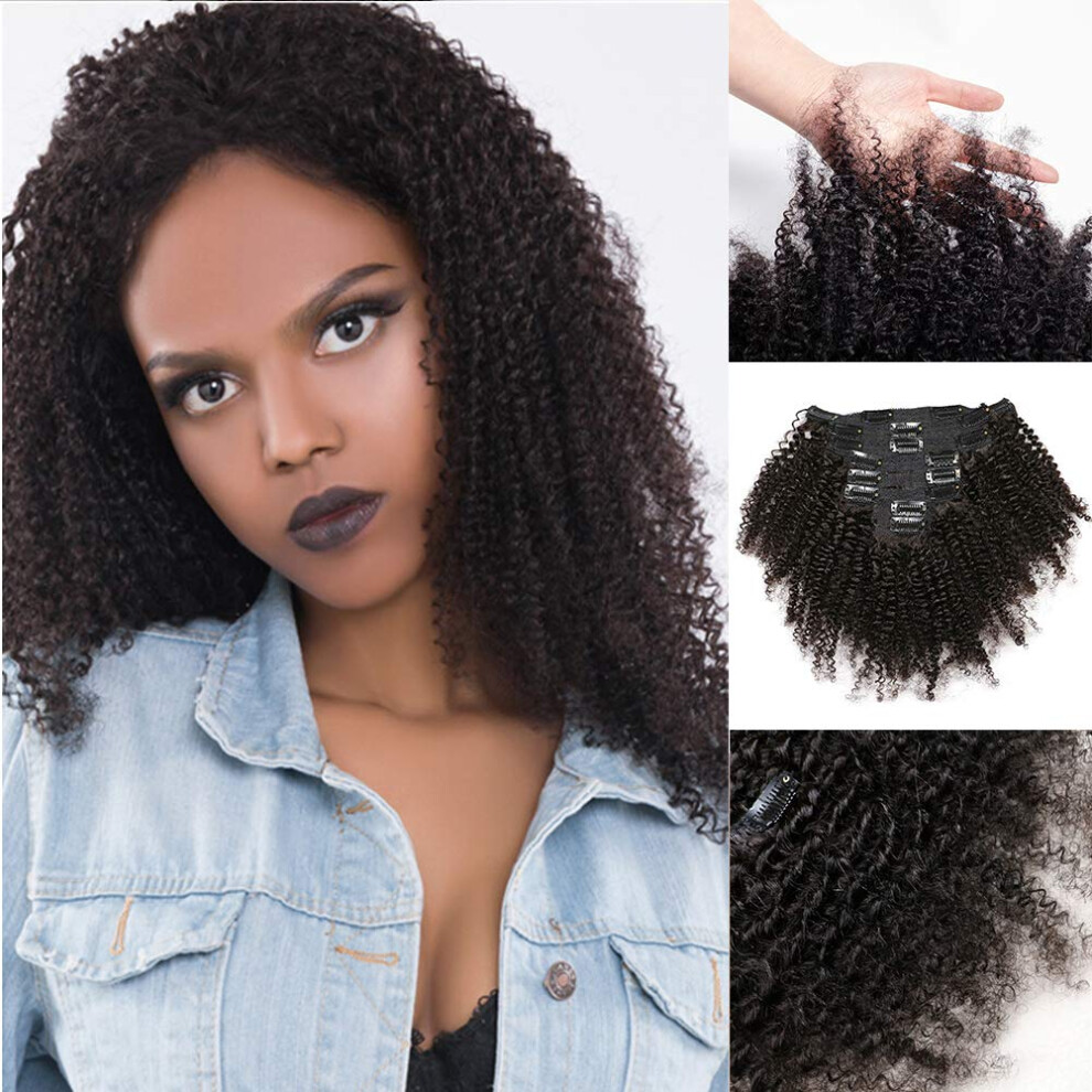 Unisex Black Mongolian Afro Kinky Curly Clip In Hair Extensions 18 Inch Brazilian Virgin Remy Human Hair For Women
