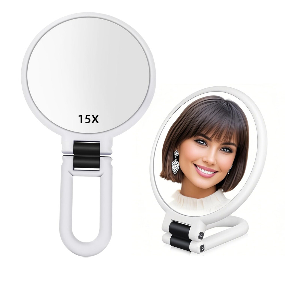 15X Ultra HD Magnifying Handheld Mirror with 360 Rotatable Handle, DoubleSided Folding Design for Travel Makeup