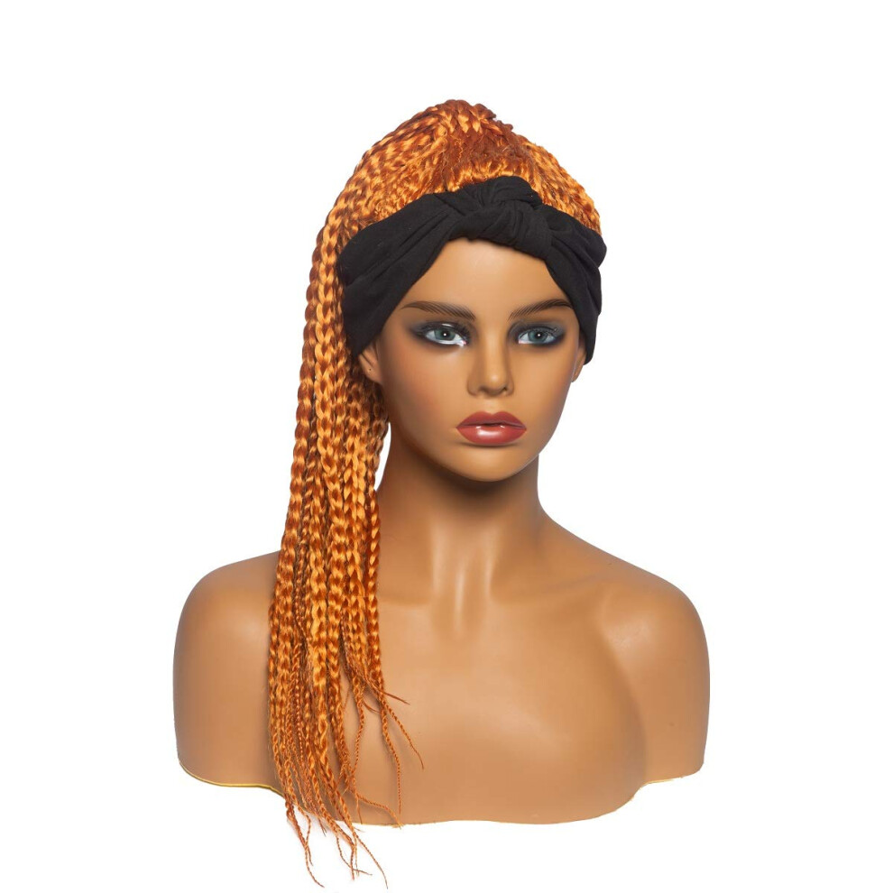 Unisex Black Blonde Box Braid Headband Wig For Women, Synthetic Braided Wig With Turban, 2 In 1 Style