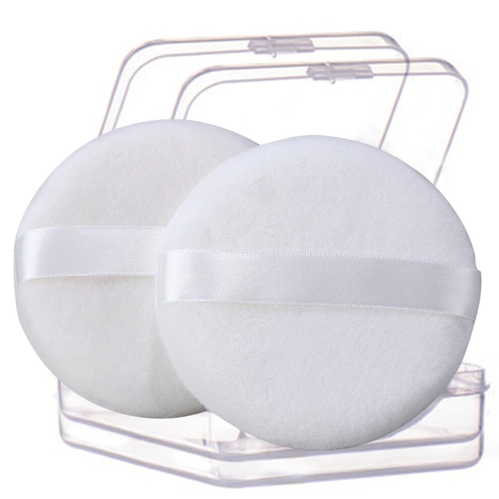 2 PCS Large Body Powder Puff with Container, 5 Inch Fluffy Cotton Puff for Smooth Even Application