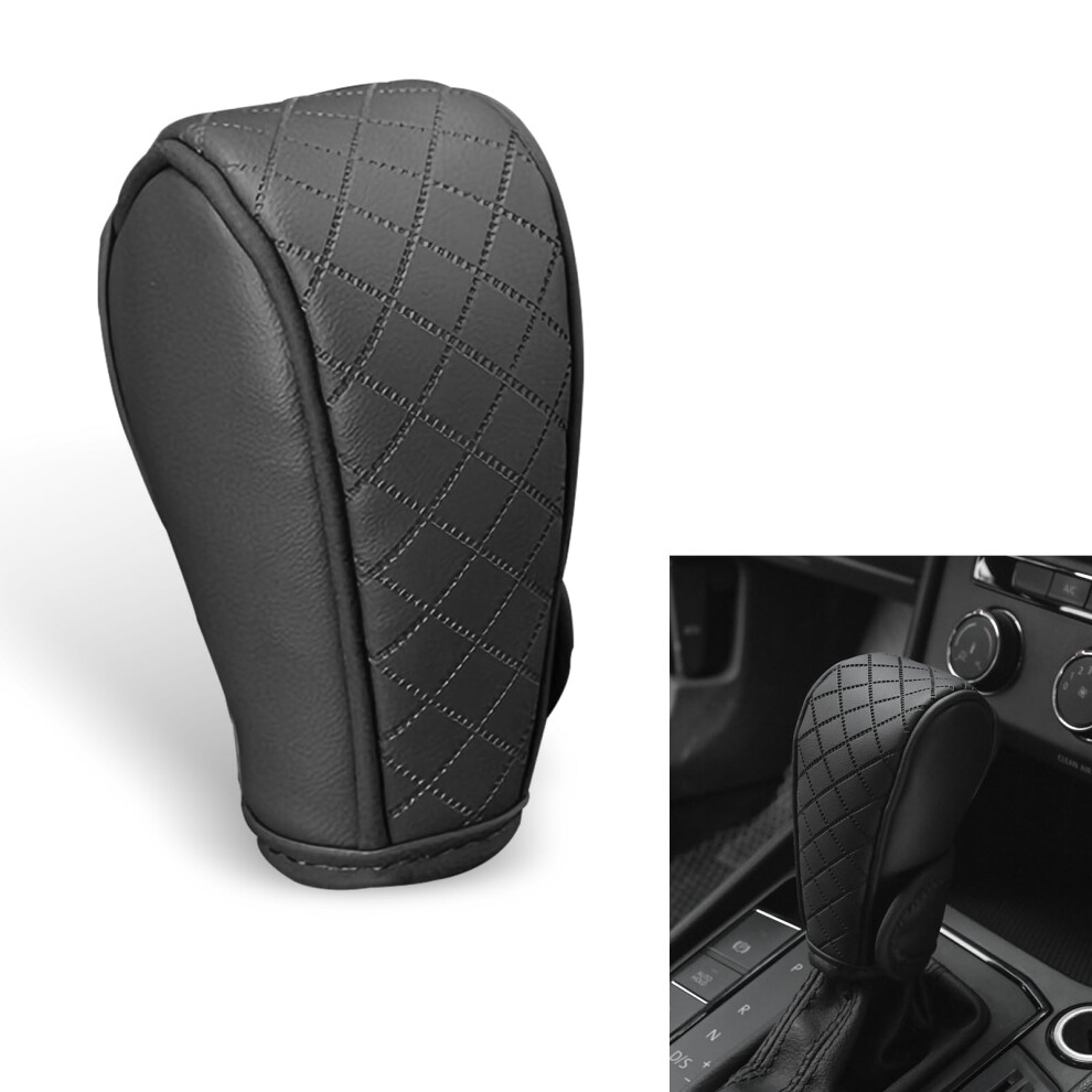 Car Gear Shift Cover Pu Leather Antislip Waterproof Knob Protector With Classic Plaid Design Black 9053599042761