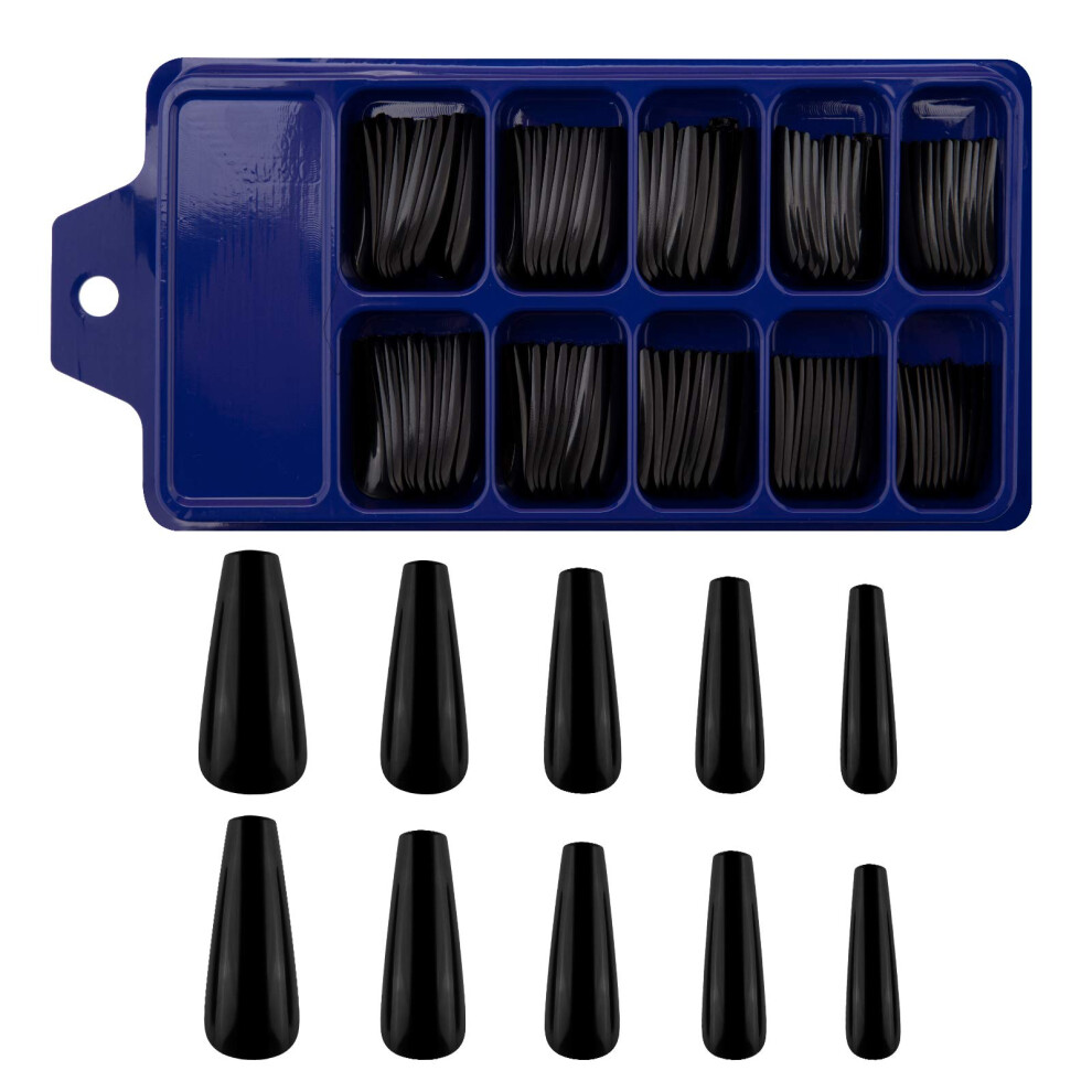 Black 100Pcs Extra Long Coffin Press On Nails Ballerina Fake Nails Set Abs Full Cover False Nails