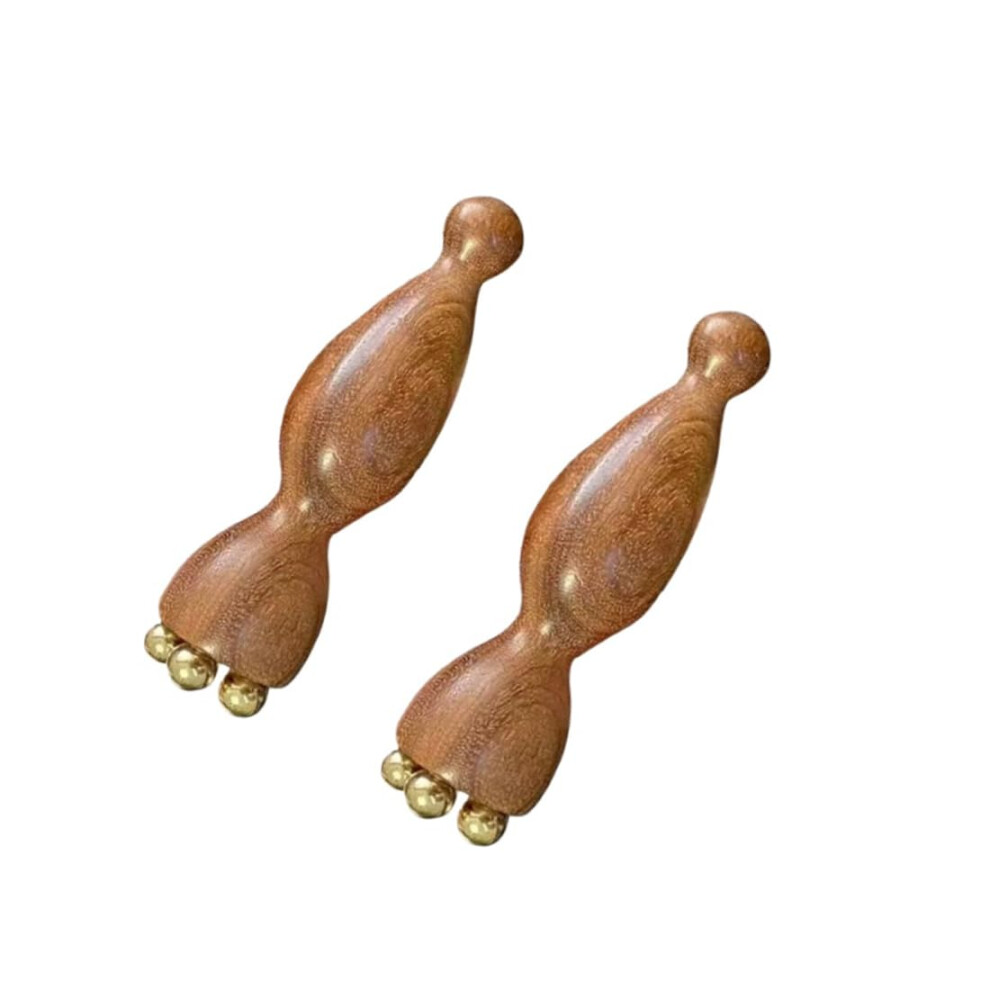 Dark Facial Massage Tool With Copper Bead Eye Roller, Reduce Puffiness And Circles, Sandalwood Handle