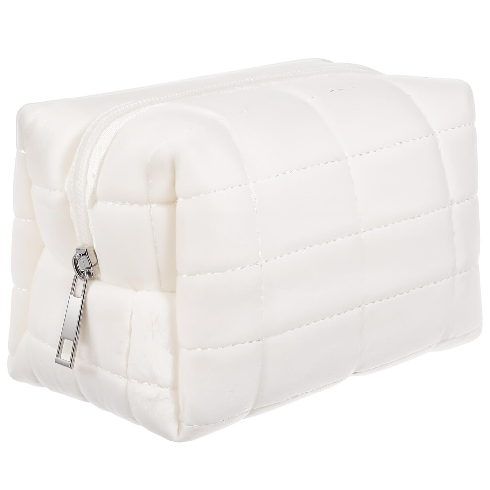 White Checkered Makeup Bag For Women, Small Waterproof Cosmetic Pouch With Durable Zipper