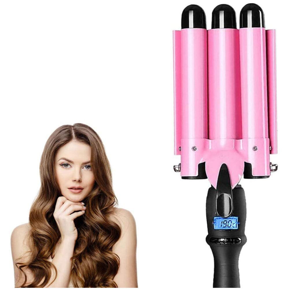 3 Barrel Curling Iron Ceramic Tourmaline with Adjustable Temp for Beach Waves and Long Hair