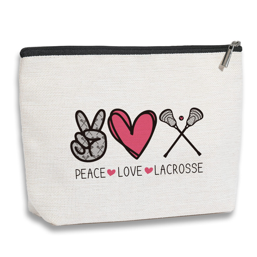 Funny Lacrosse Makeup Bag for Women, Waterproof Cosmetic Travel Pouch with Smooth Zipper