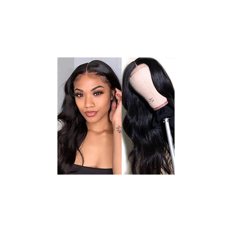 Unisex 14 Inch Body Wave Human Hair Lace Closure Wig Pre Plucked Brazilian 4X4 Natural Hairline