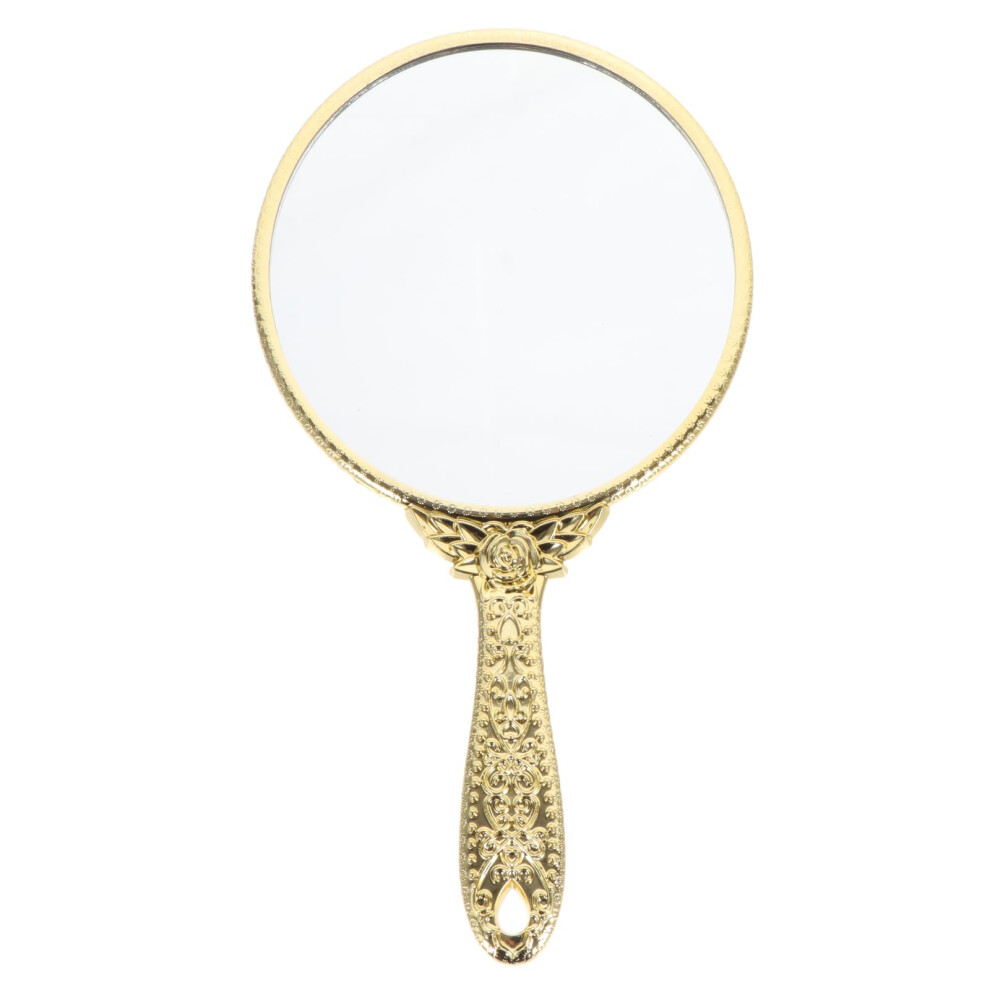 Golden Handheld Makeup Mirror With Rose Handle, Vintage Design, Clear Reflection For Vanity Use