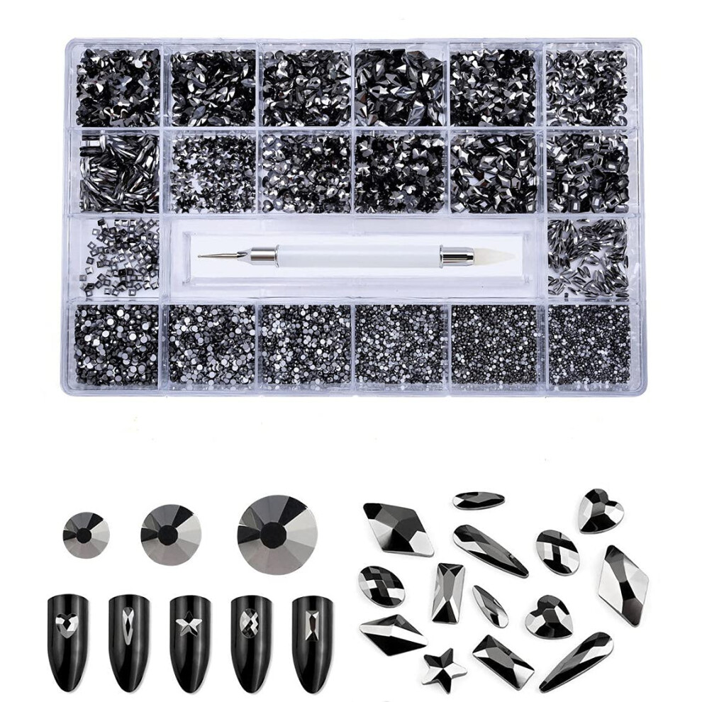 Black Nail Art Rhinestones And Acrylic Nail Beads Set Â And Iridescent Flatback Decoration Kit