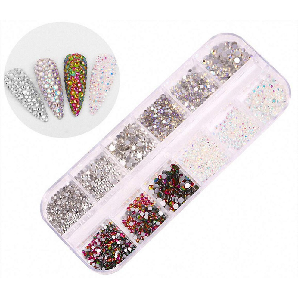 Nail Art Rhinestones AB Crystal Gems Set with Flatback Glass Crystals in Multi Sizes and Colors
