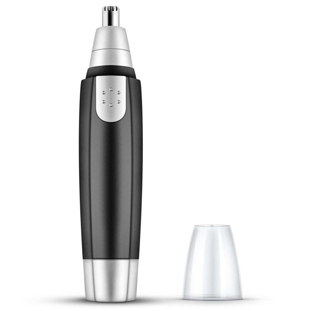 Black Nose Hair Trimmer With 360 Rotating Blades, Battery Operated Ear And Nose Shaver For Men And Women,