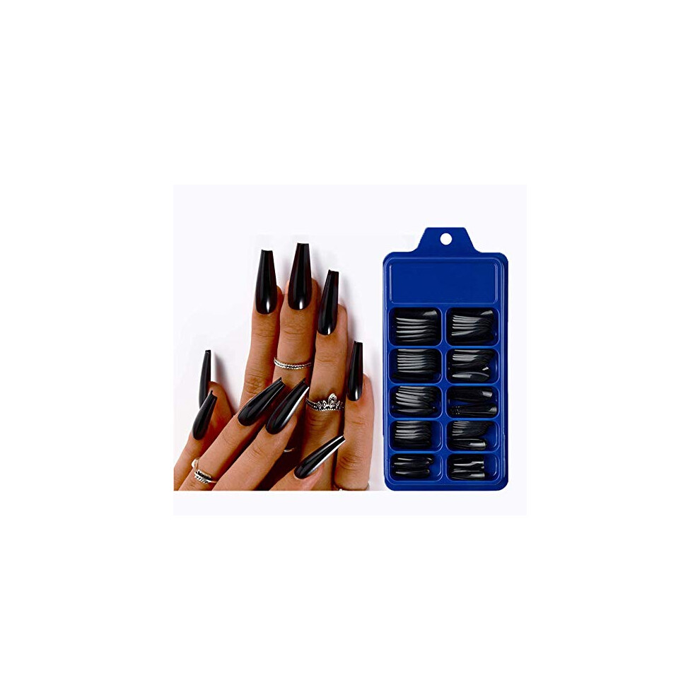 100pcs Long Coffin Press On Nails Set Acrylic Ballerina False Nail Tips Solid Color for Nail Art