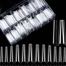 Extra Long Coffin Nail Tips 480 Pcs Clear Acrylic 12 Sizes with Case Salon Quality Finish