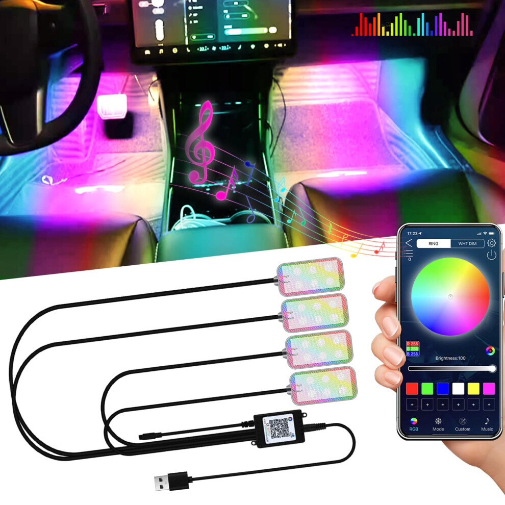Car Led Interior Lights Rgb Ambient Strip Lighting With Music Sync Usb Power And App Control 9113335665408