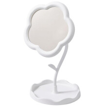 Flower Shaped Vanity Mirror Vintage Portable Makeup Mirror for Bedroom Living Room White 11.6x6.1 Inch