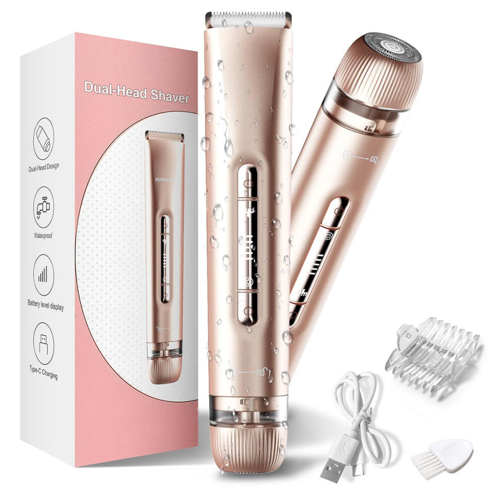 Women Electric Shaver and Bikini Trimmer 2 in 1 Dual Head, IPX7 Waterproof, Rechargeable Razor-image-OPC-PRBRFTK-NEW