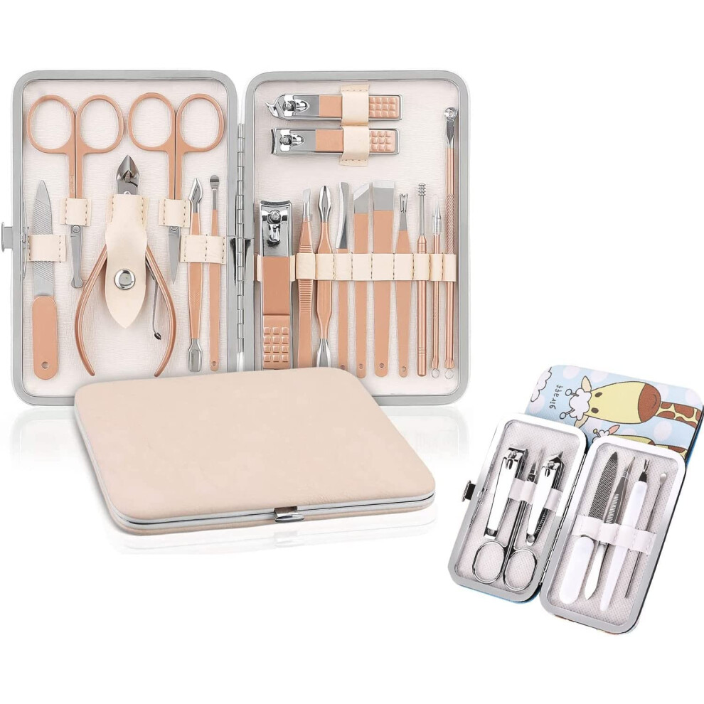 Professional Manicure and Pedicure Set 18in1 Stainless Steel Nail Care Kit with PU Travel Case