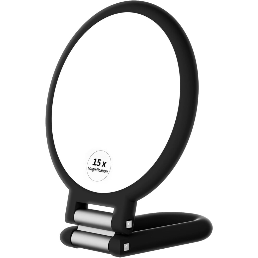 15x Magnifying Hand Mirror DualSided with Foldable Rotating Handle for Travel and Vanity Use