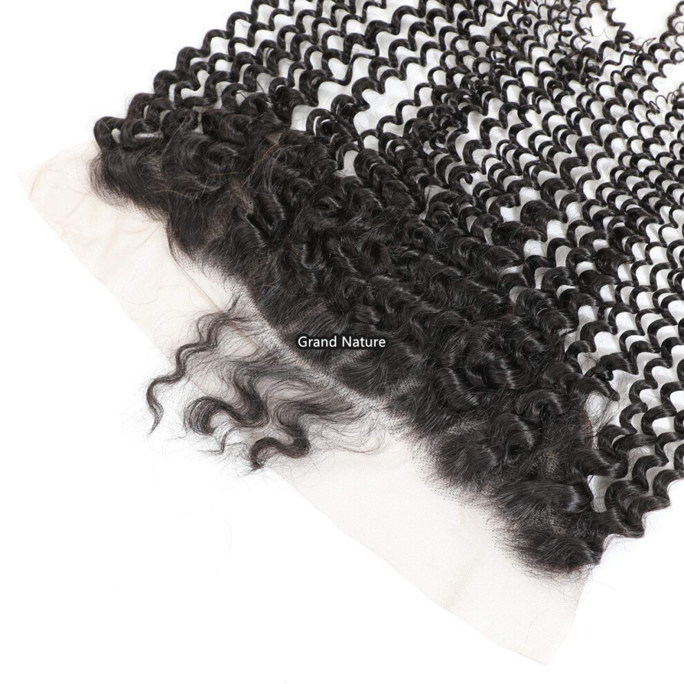 Unisex Brown 16 Inch Human Hair Lace Frontal 13X4 Kinky Curly With Bangs Pre Plucked Baby Hair Brazilian Virgin