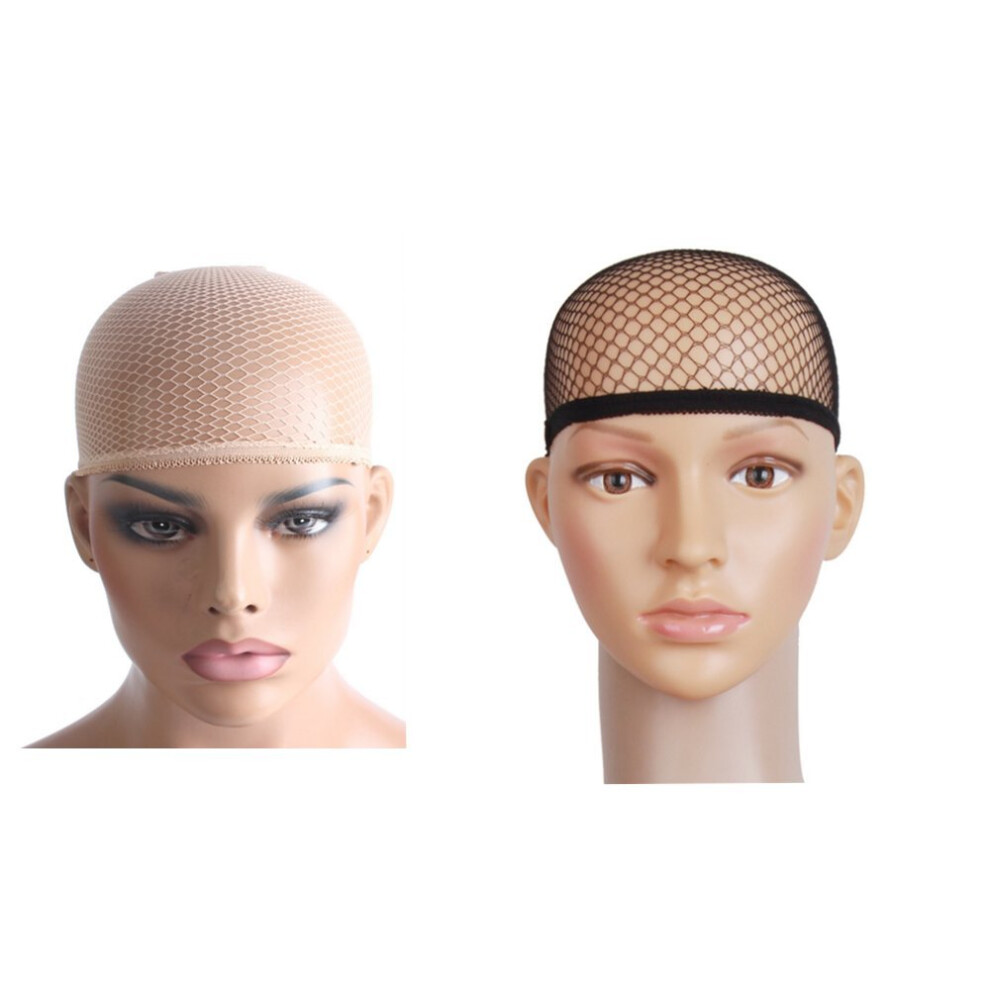 Unisex Black,Cream Breathable Nylon Wig Cap Open End Black And Beige Stretchable Elastic Net For Secure Fit