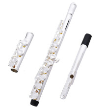 Closed Hole C Flute for Beginners Nickel Plated with E Key 16 Keys Clear Sound Durable Build